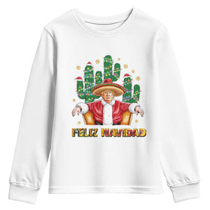 Funny Mexico Xmas Trump Youth Sweatshirt Feliz Navidad Trump Santa TS09 White Print Your Wear