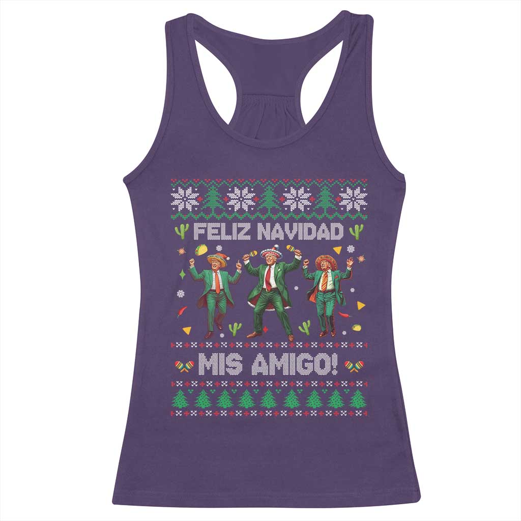 Funny Mexico Xmas Trump Racerback Tank Top Feliz Navidad Mis Amigo Trump Dancing TS09 Purple Print Your Wear