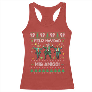 Funny Mexico Xmas Trump Racerback Tank Top Feliz Navidad Mis Amigo Trump Dancing TS09 Red Print Your Wear