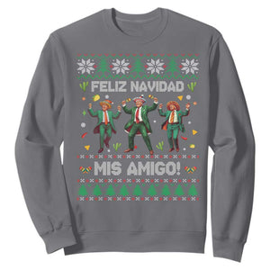 Funny Mexico Xmas Trump Sweatshirt Feliz Navidad Mis Amigo Trump Dancing TS09 Charcoal Print Your Wear