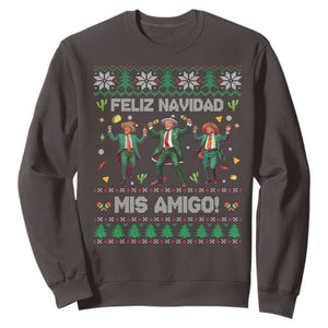 Funny Mexico Xmas Trump Sweatshirt Feliz Navidad Mis Amigo Trump Dancing TS09 Dark Chocolate Print Your Wear
