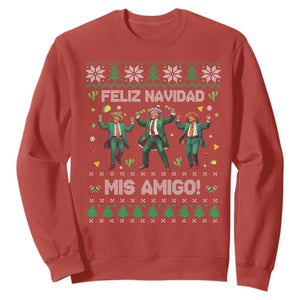 Funny Mexico Xmas Trump Sweatshirt Feliz Navidad Mis Amigo Trump Dancing TS09 Red Print Your Wear