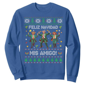 Funny Mexico Xmas Trump Sweatshirt Feliz Navidad Mis Amigo Trump Dancing TS09 Royal Blue Print Your Wear