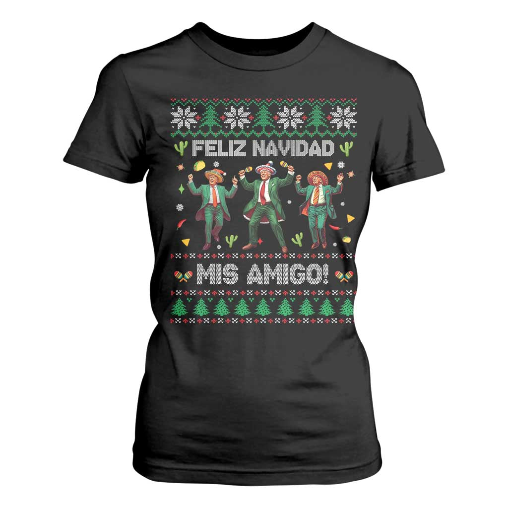 Funny Mexico Xmas Trump T Shirt For Women Feliz Navidad Mis Amigo Trump Dancing TS09 Black Print Your Wear