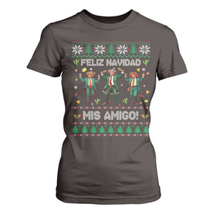 Funny Mexico Xmas Trump T Shirt For Women Feliz Navidad Mis Amigo Trump Dancing TS09 Dark Chocolate Print Your Wear