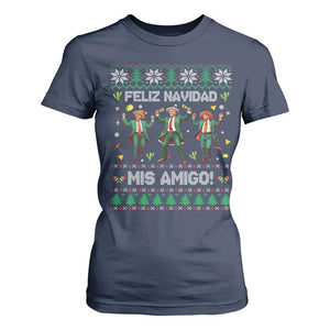 Funny Mexico Xmas Trump T Shirt For Women Feliz Navidad Mis Amigo Trump Dancing TS09 Navy Print Your Wear