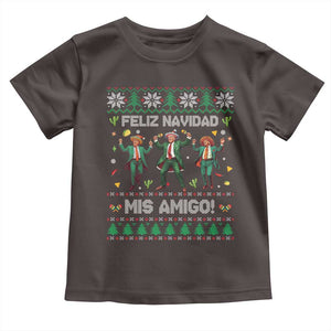 Funny Mexico Xmas Trump Toddler T Shirt Feliz Navidad Mis Amigo Trump Dancing TS09 Dark Chocolate Print Your Wear