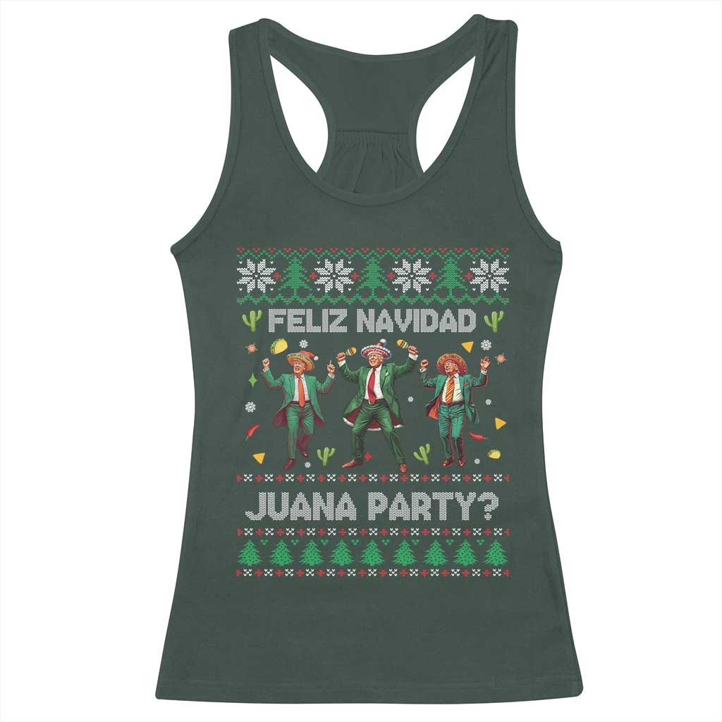 Funny Mexico Xmas Trump Racerback Tank Top Feliz Navidad Juana Party Trump Dancing TS09 Dark Forest Green Print Your Wear