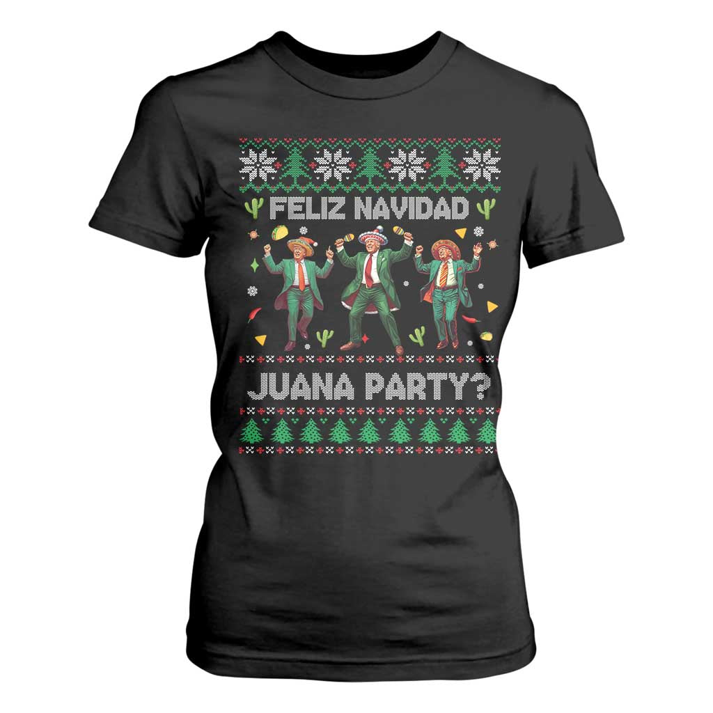 Funny Mexico Xmas Trump T Shirt For Women Feliz Navidad Juana Party Trump Dancing TS09 Black Print Your Wear