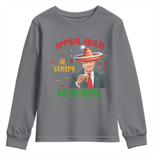 Funny Mexico Xmas Trump Youth Sweatshirt Arriba Abajo Al Centro Pa Dentro Trump Drinking Tequila TS09 Charcoal Print Your Wear