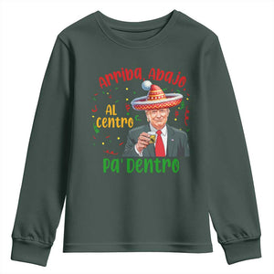 Funny Mexico Xmas Trump Youth Sweatshirt Arriba Abajo Al Centro Pa Dentro Trump Drinking Tequila TS09 Dark Forest Green Print Your Wear