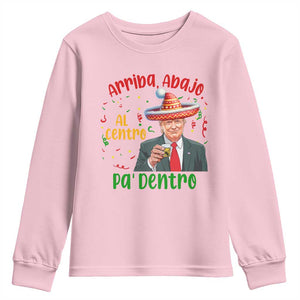 Funny Mexico Xmas Trump Youth Sweatshirt Arriba Abajo Al Centro Pa Dentro Trump Drinking Tequila TS09 Light Pink Print Your Wear