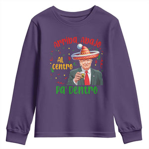 Funny Mexico Xmas Trump Youth Sweatshirt Arriba Abajo Al Centro Pa Dentro Trump Drinking Tequila TS09 Purple Print Your Wear