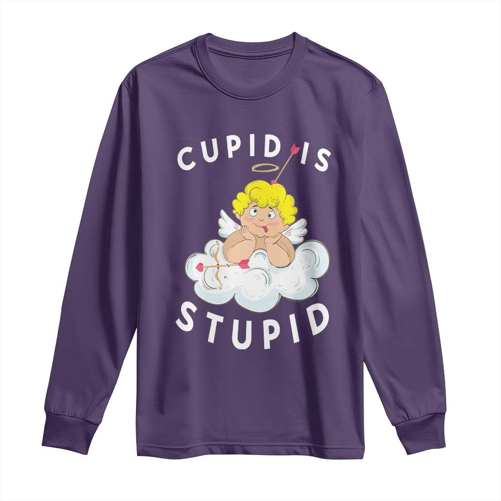 Cupid Is Stupid Funny Anti Valentine's Day Long Sleeve Shirt TS09 Purple Print Your Wear