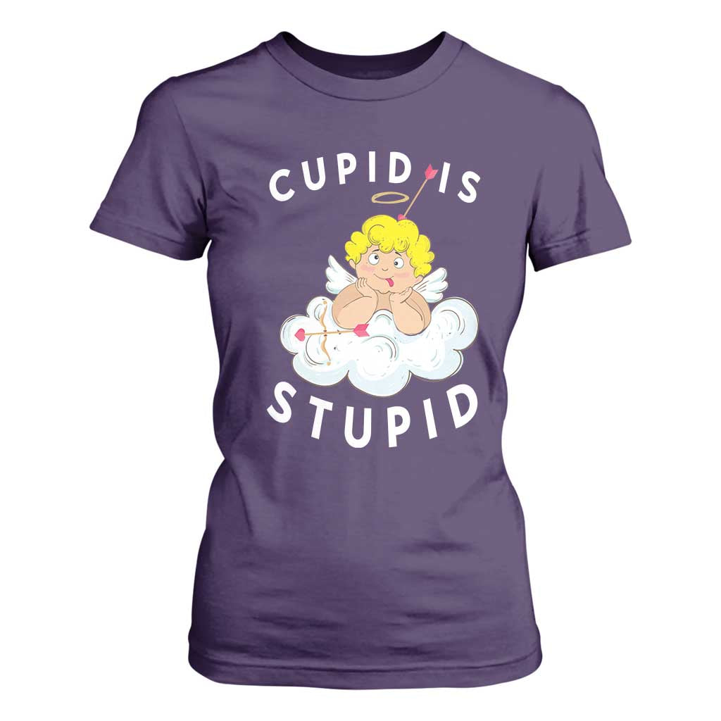 Cupid Is Stupid Funny Anti Valentine's Day T Shirt For Women TS09 Purple Print Your Wear