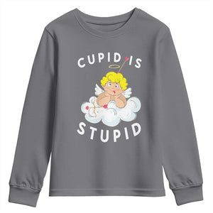Cupid Is Stupid Funny Anti Valentine's Day Youth Sweatshirt TS09 Charcoal Print Your Wear
