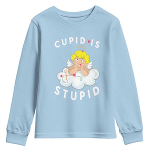 Cupid Is Stupid Funny Anti Valentine's Day Youth Sweatshirt TS09 Light Blue Print Your Wear