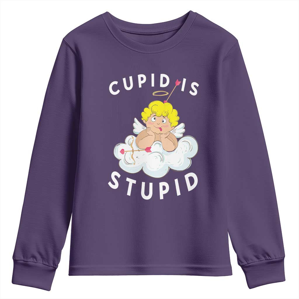 Cupid Is Stupid Funny Anti Valentine's Day Youth Sweatshirt TS09 Purple Print Your Wear