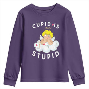 Cupid Is Stupid Funny Anti Valentine's Day Youth Sweatshirt TS09 Purple Print Your Wear