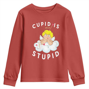 Cupid Is Stupid Funny Anti Valentine's Day Youth Sweatshirt TS09 Red Print Your Wear