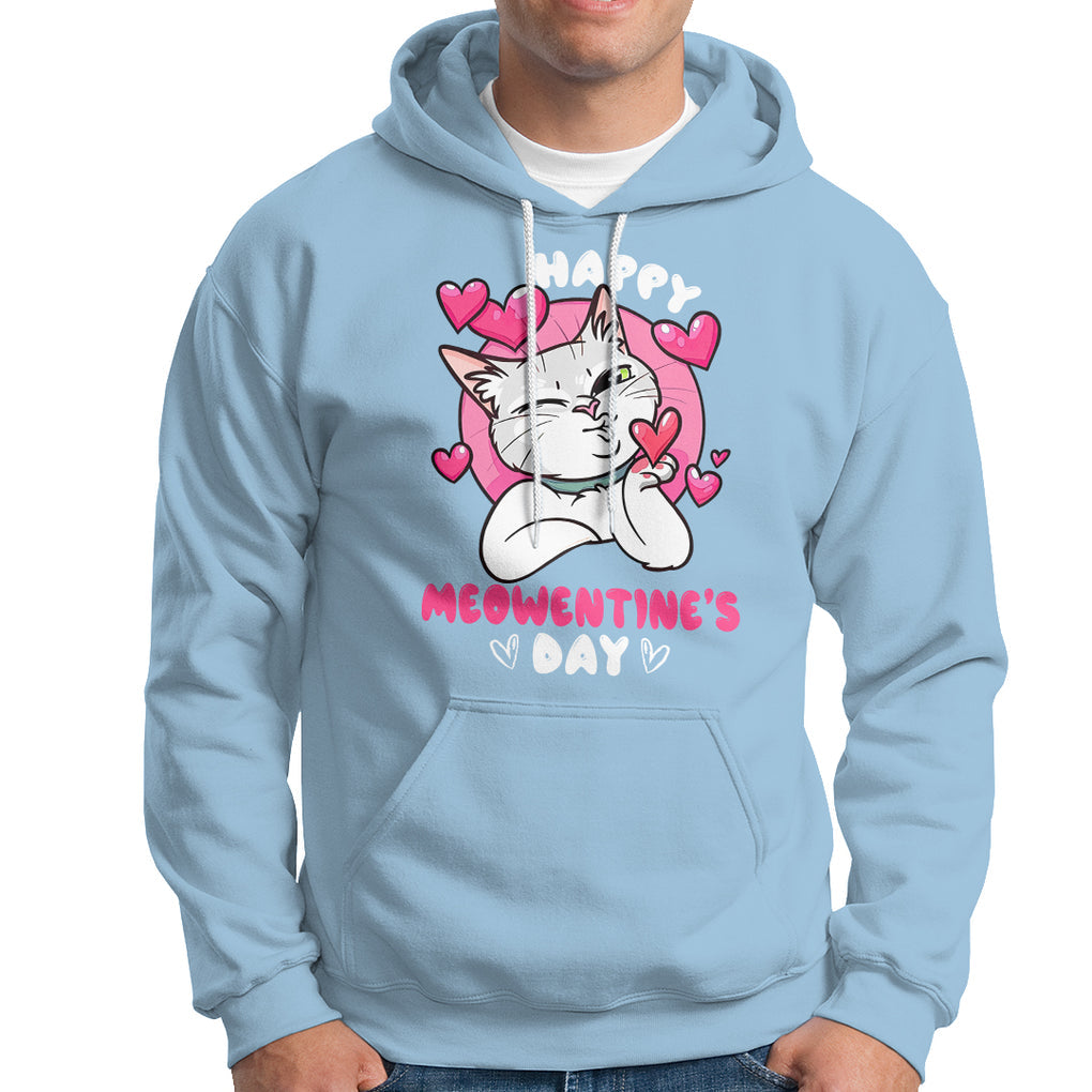 Valentine's Day Hoodie Happy Meowentine Cute Cat Kisses TS09 Light Blue Printyourwear