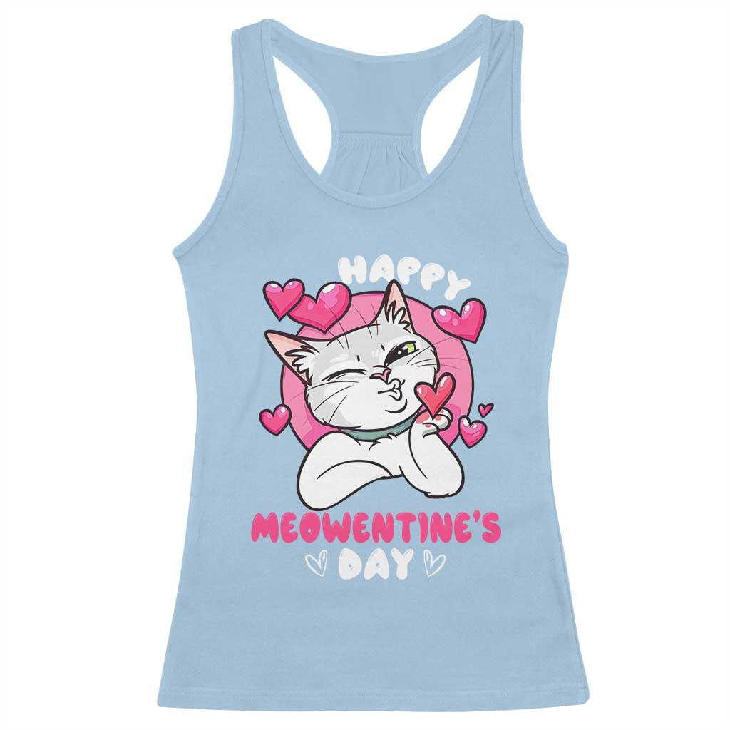 Valentine's Day Racerback Tank Top Happy Meowentine Cute Cat Kisses TS09 Light Blue Print Your Wear
