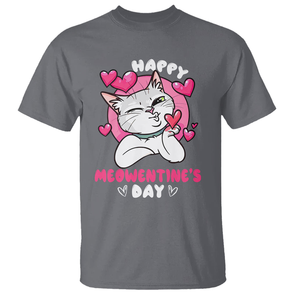 Valentine's Day T Shirt Happy Meowentine Cute Cat Kisses TS09 Charcoal Printyourwear