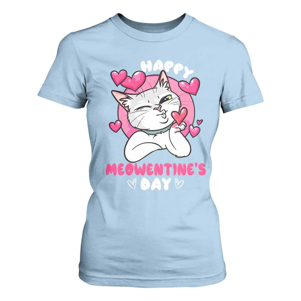 Valentine's Day T Shirt For Women Happy Meowentine Cute Cat Kisses TS09 Light Blue Print Your Wear