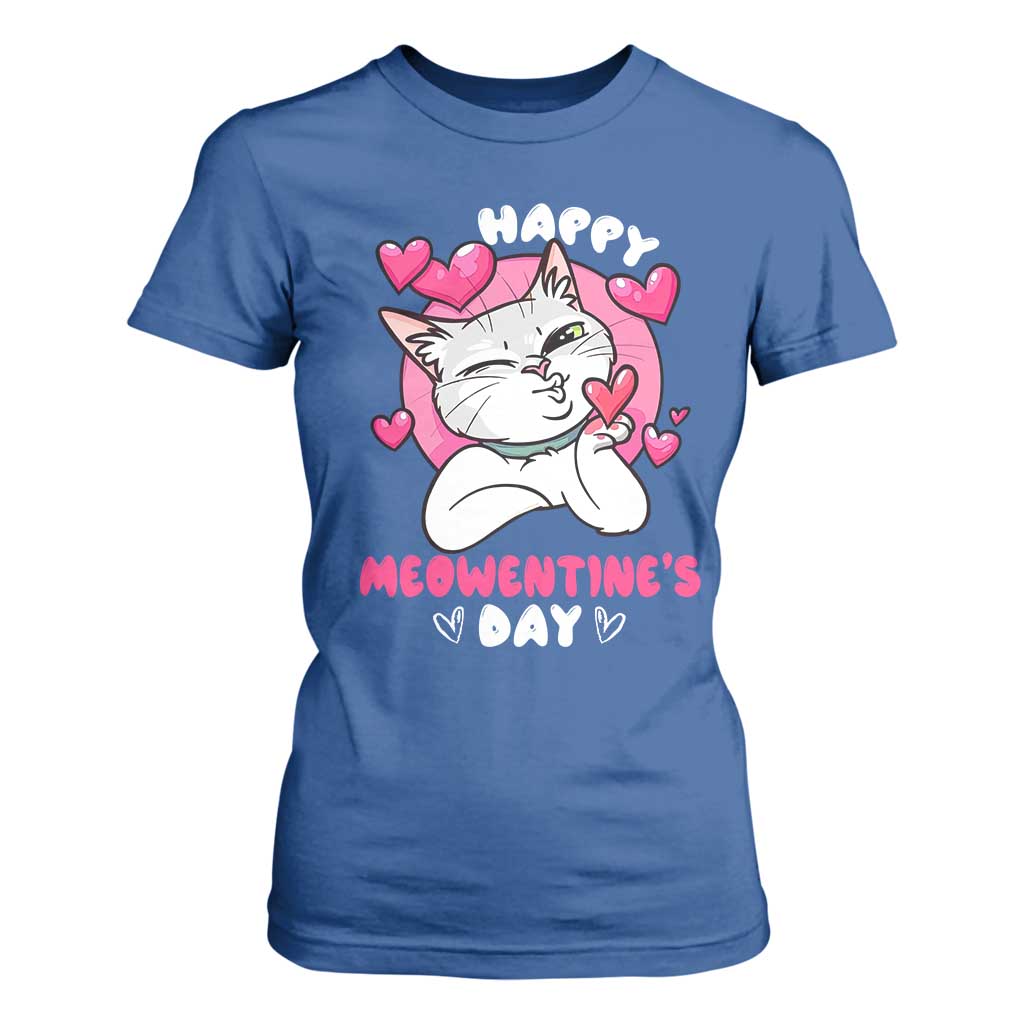 Valentine's Day T Shirt For Women Happy Meowentine Cute Cat Kisses TS09 Royal Blue Print Your Wear