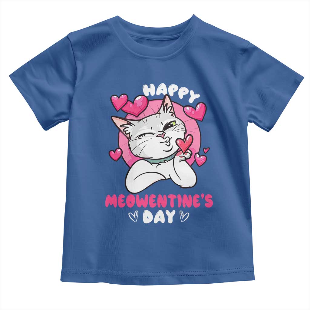 Valentine's Day Toddler T Shirt Happy Meowentine Cute Cat Kisses TS09 Royal Blue Print Your Wear