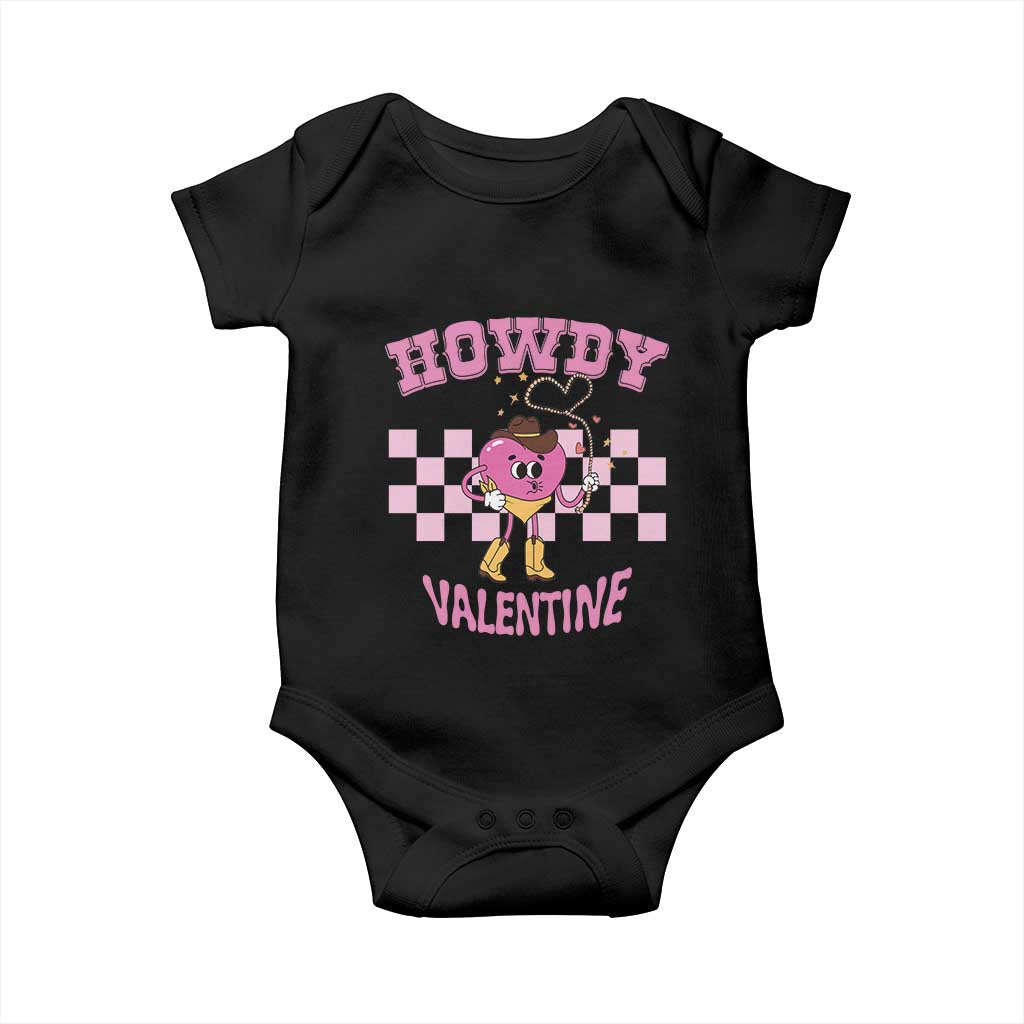Valentine's Day Baby Onesie Howdy Valentine Heart Retro Groovy TS09 Black Print Your Wear