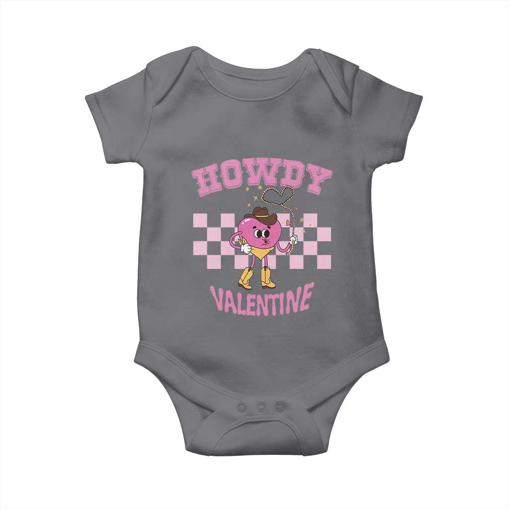 Valentine's Day Baby Onesie Howdy Valentine Heart Retro Groovy TS09 Charcoal Print Your Wear