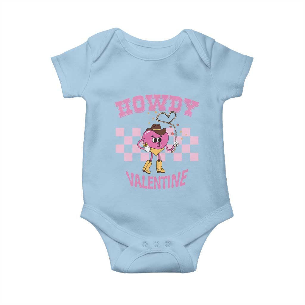 Valentine's Day Baby Onesie Howdy Valentine Heart Retro Groovy TS09 Light Blue Print Your Wear