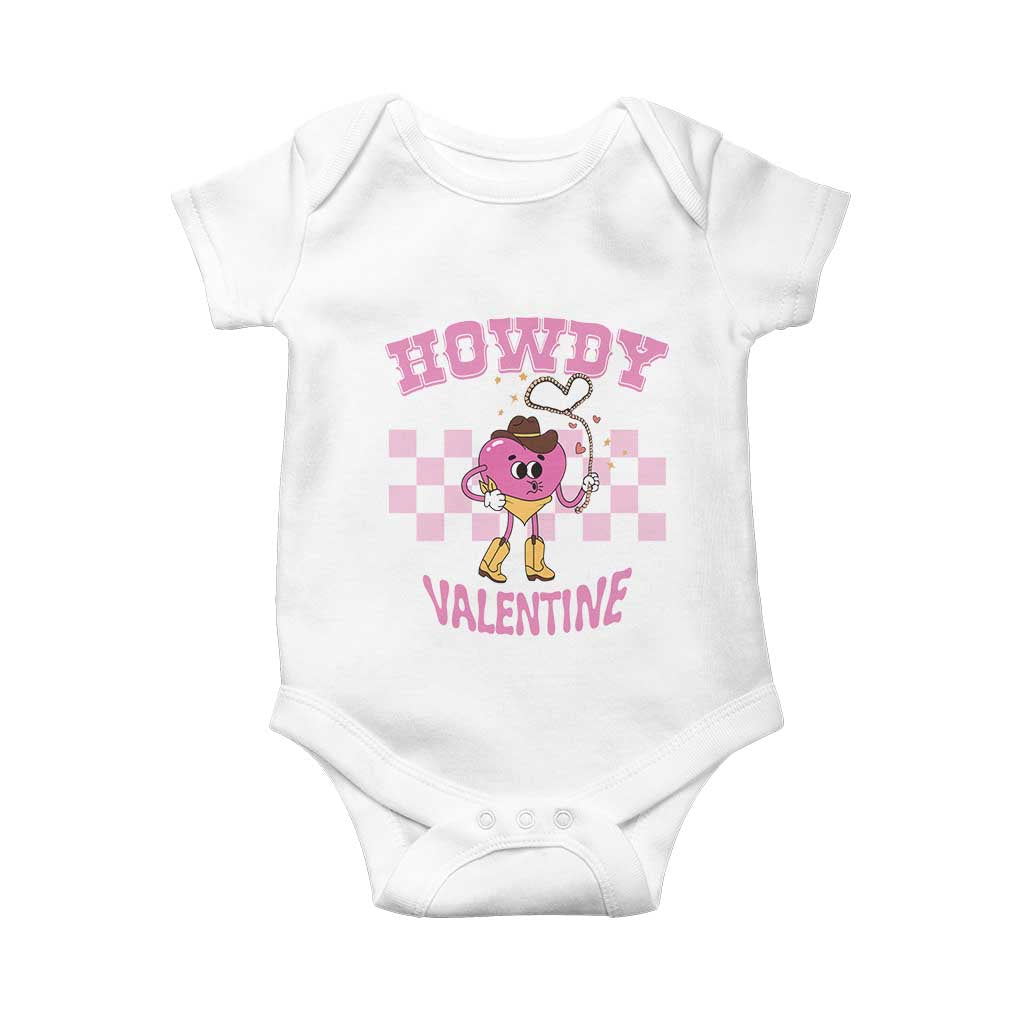 Valentine's Day Baby Onesie Howdy Valentine Heart Retro Groovy TS09 White Print Your Wear