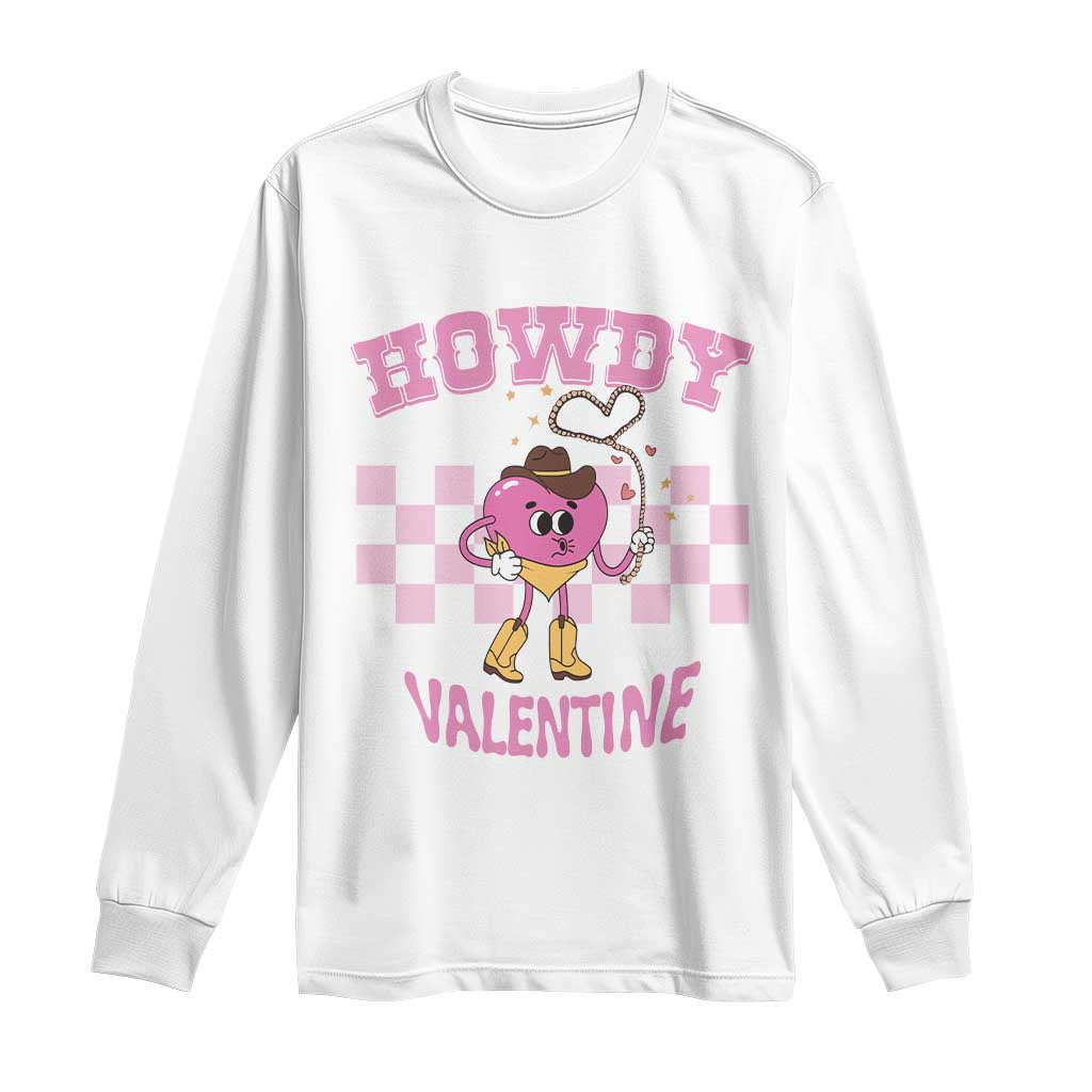 Valentine's Day Long Sleeve Shirt Howdy Valentine Heart Retro Groovy TS09 White Print Your Wear