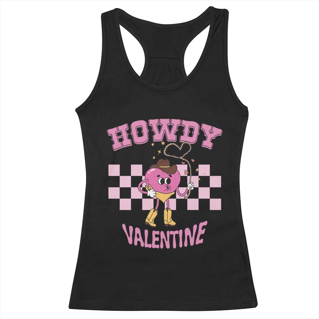 Valentine's Day Racerback Tank Top Howdy Valentine Heart Retro Groovy TS09 Black Print Your Wear