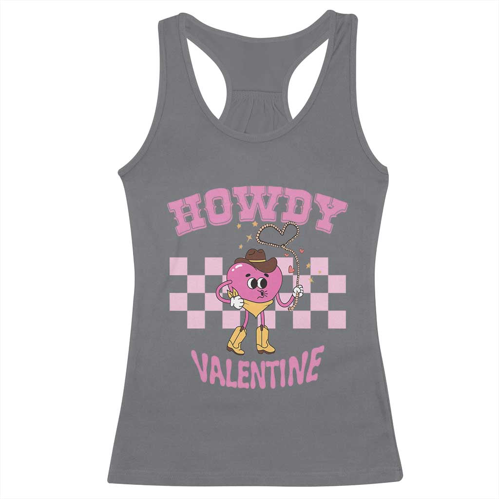 Valentine's Day Racerback Tank Top Howdy Valentine Heart Retro Groovy TS09 Charcoal Print Your Wear