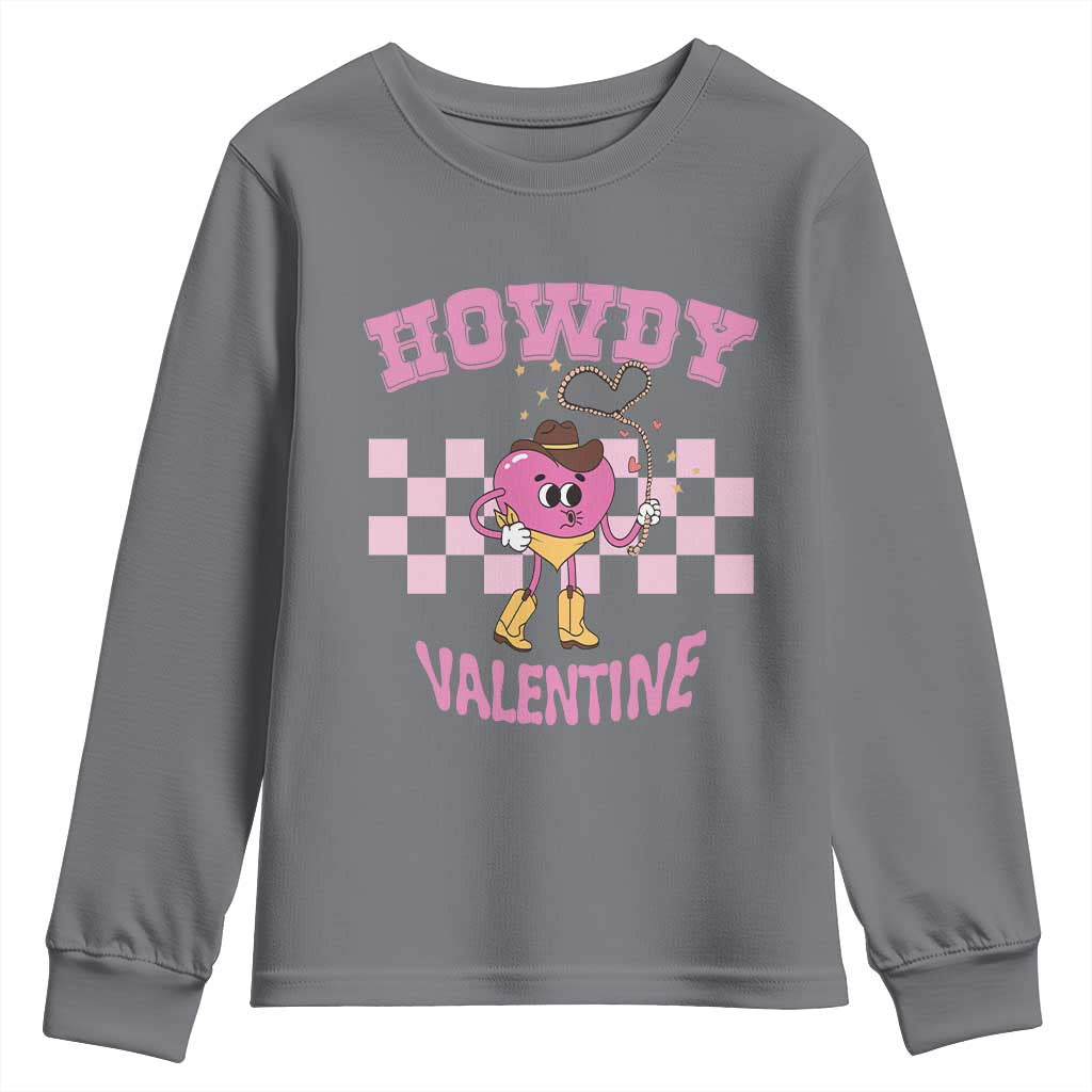 Valentine's Day Youth Sweatshirt Howdy Valentine Heart Retro Groovy TS09 Charcoal Print Your Wear