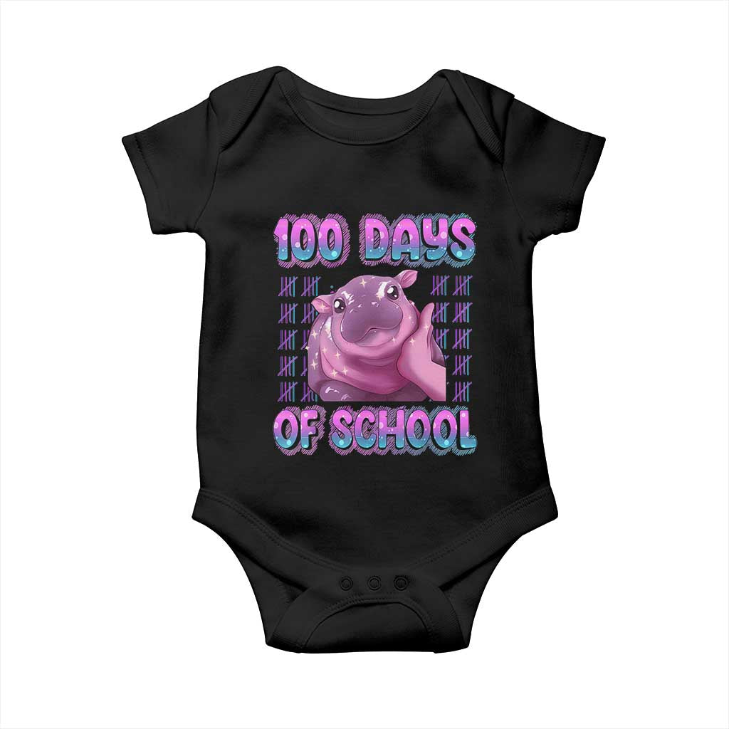 100th Day Of School Baby Onesie Cute Moo Deng Baby Hippo 100 Days TS09 Black Print Your Wear