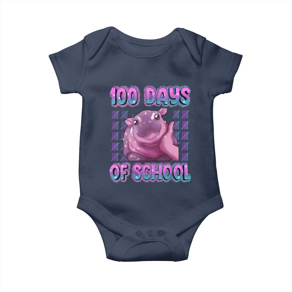 100th Day Of School Baby Onesie Cute Moo Deng Baby Hippo 100 Days TS09 Navy Print Your Wear