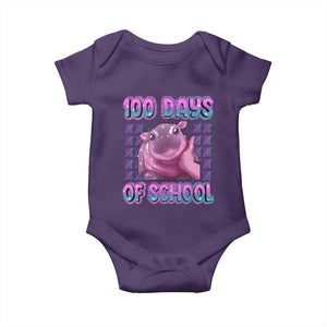 100th Day Of School Baby Onesie Cute Moo Deng Baby Hippo 100 Days TS09 Purple Print Your Wear