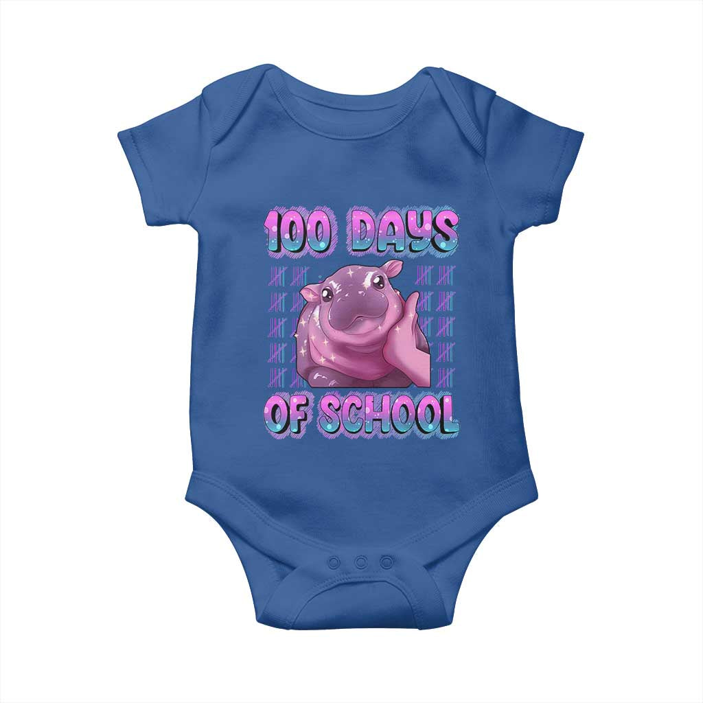 100th Day Of School Baby Onesie Cute Moo Deng Baby Hippo 100 Days TS09 Royal Blue Print Your Wear