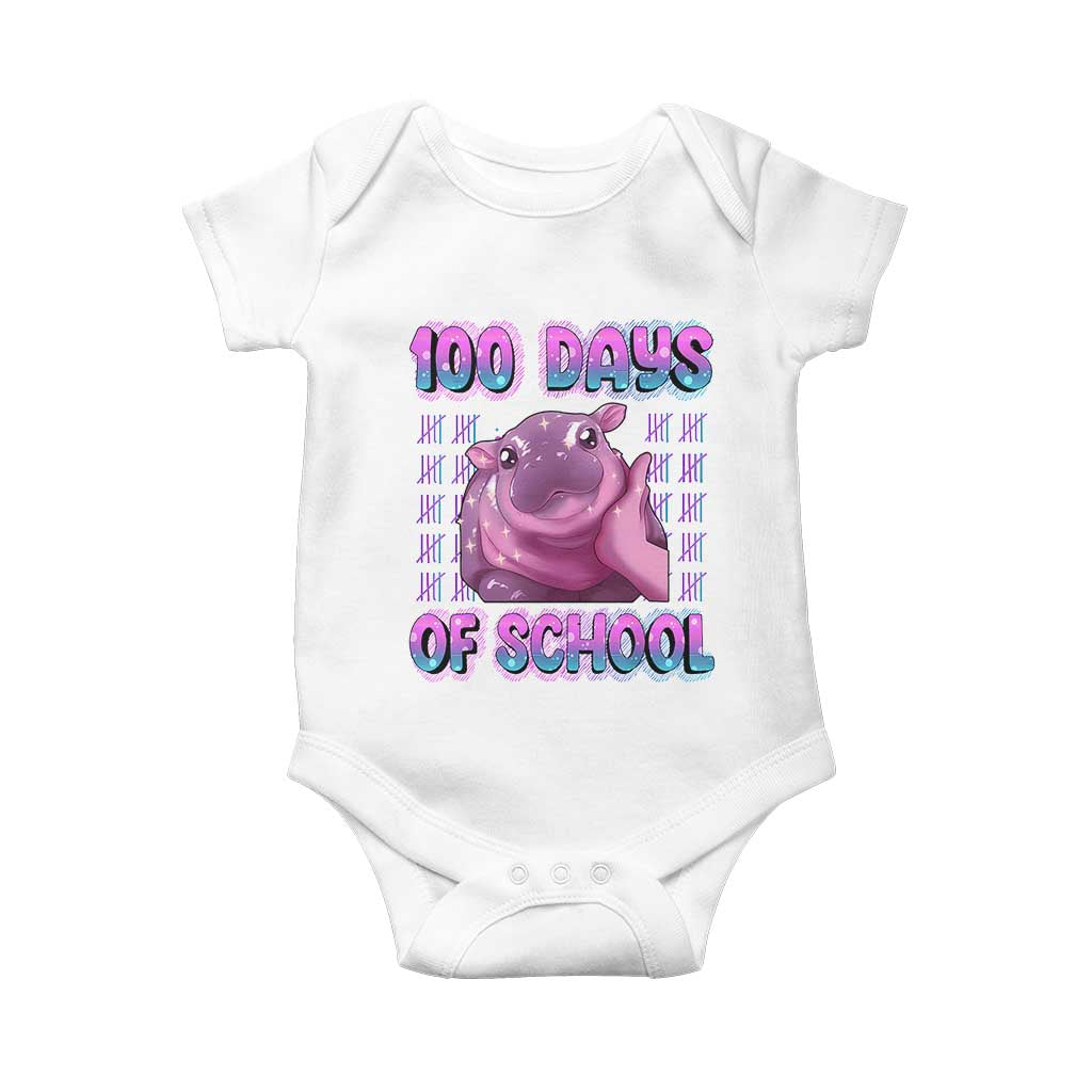 100th Day Of School Baby Onesie Cute Moo Deng Baby Hippo 100 Days TS09 White Print Your Wear