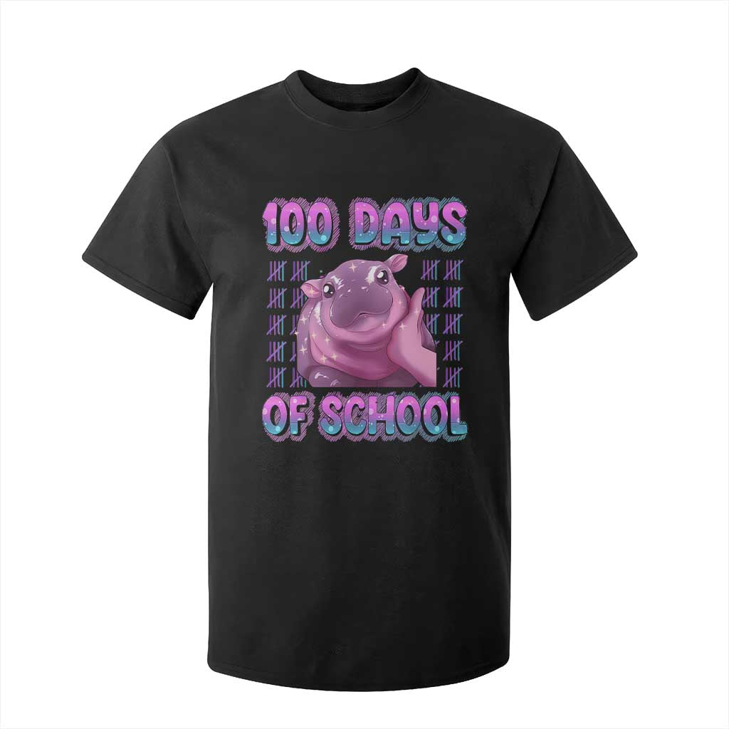100th Day Of School T Shirt For Kid Cute Moo Deng Baby Hippo 100 Days TS09 Black Print Your Wear