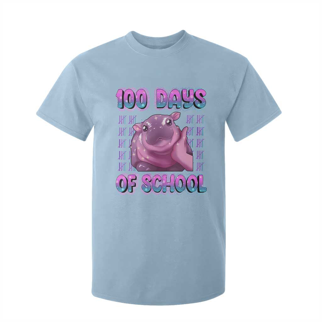 100th Day Of School T Shirt For Kid Cute Moo Deng Baby Hippo 100 Days TS09 Light Blue Print Your Wear