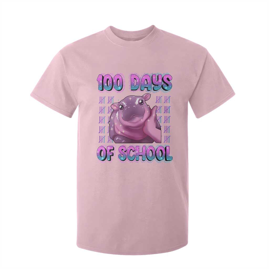 100th Day Of School T Shirt For Kid Cute Moo Deng Baby Hippo 100 Days TS09 Light Pink Print Your Wear