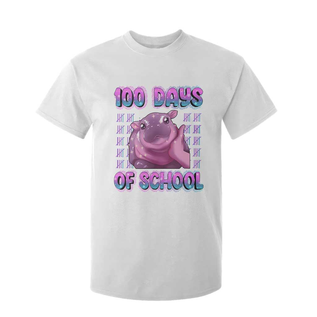 100th Day Of School T Shirt For Kid Cute Moo Deng Baby Hippo 100 Days TS09 White Print Your Wear