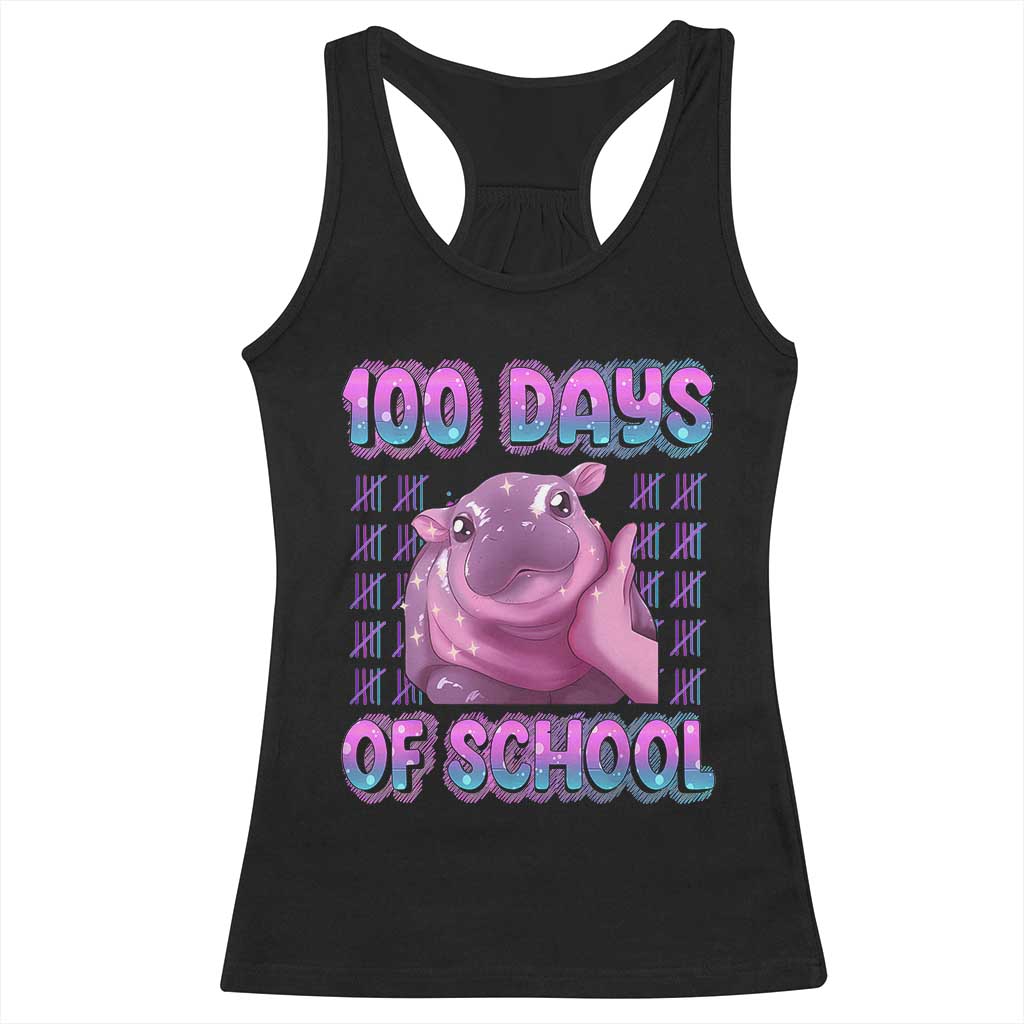 100th Day Of School Racerback Tank Top Cute Moo Deng Baby Hippo 100 Days TS09 Black Print Your Wear