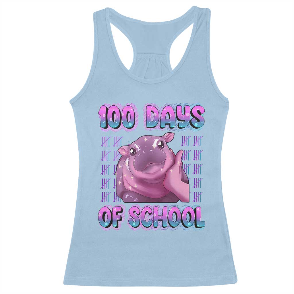 100th Day Of School Racerback Tank Top Cute Moo Deng Baby Hippo 100 Days TS09 Light Blue Print Your Wear