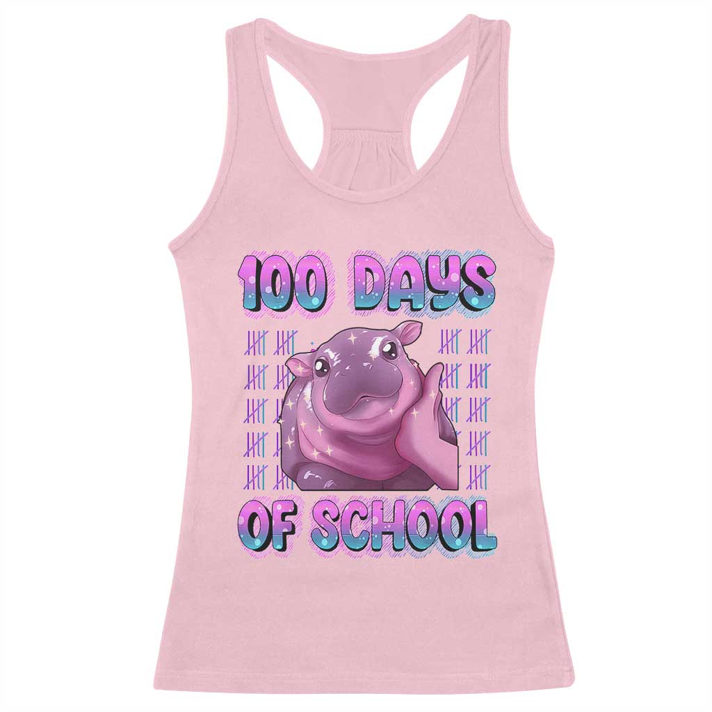 100th Day Of School Racerback Tank Top Cute Moo Deng Baby Hippo 100 Days TS09 Light Pink Print Your Wear